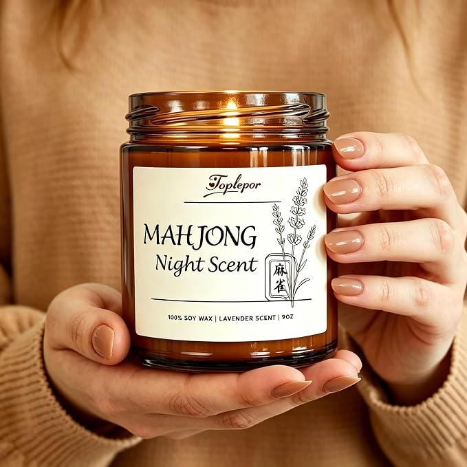 Mahjong Night Scent Candle - Unique Game Night Gift Idea, Soy Wax Aromatherapy Candle for Mahjong Night, Friends Game Party, Mahjong Lovers Gifts for Women Men | Lavender Scents, 9oz