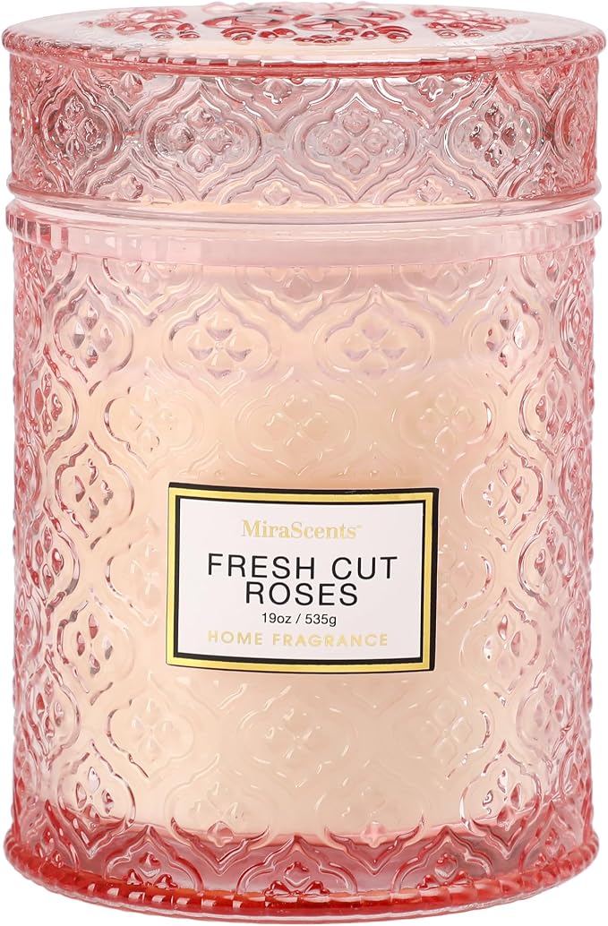 Rose Scented Candles,Pink Candles Gifts for Women, Valentine Luxury Large Decorative Candle in Glass, 19oz Natural Soy Wax for Home