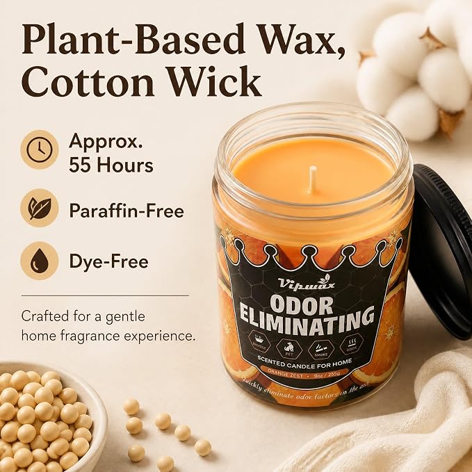 Orange Odor Eliminating Candles for Home Scented, Eliminates 99% of Pet, Smoke, Food and Other Smells Quickly, Highly Fragranced Candle, Premium Soy Candles Set for Women