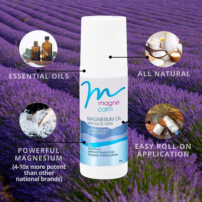 MagneCalm Roll-On with Lavender & Chamomile - Soothing Magnesium, 3 oz