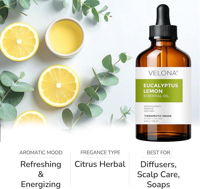 Eucalyptus Lemon Essential Oil by Velona - 4 Fl Oz | Therapeutic Grade for Aromatherapy Diffuser Undiluted…