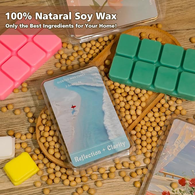 SCENTORINI Wax Melts, Wax Cubes Strong Scent, Summer Scent Candle Wax for Healing Calming Relax, Scented Soy Wax Melts for Warmer, 2.5oz*4 Pack, Home Fragrances and Decoration