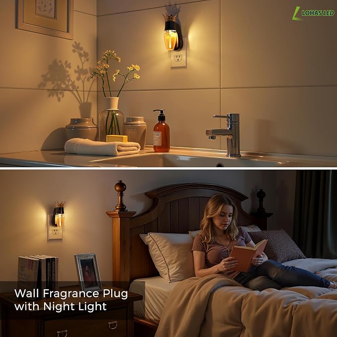 L LOHAS LED Wall Fragrance Plug with Night Light 2Pcs Compatible with Bath and Body Works Wall Fragrance, 90°Rotatable Plug Essential Oil Diffuser for Home, Office (Black)