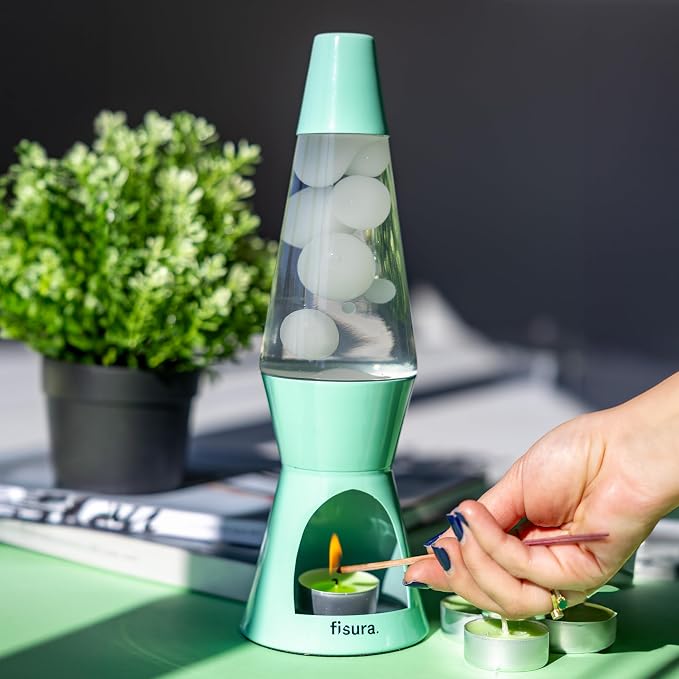 Fisura - Magma Lamp with Candle. Electricity-Free. Colorfull Design. Eco-Friendly Motion Lamp. Original Gift. Measurements: 11.42 inches x 3.35 inches (Candle not Included). (Candle, Mint)