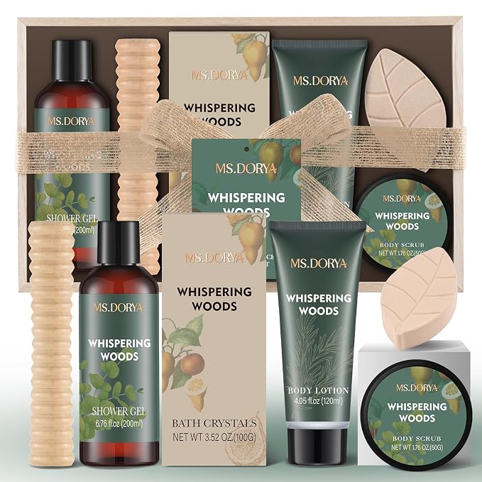 Birthday Spa Gift Set for Her - 6Pcs Bath and Body Kit Spa Basket for Women | Shower Gel, Body Lotion, Bath Salt, Bath Scrub, Massage Stick, Bath Bomb