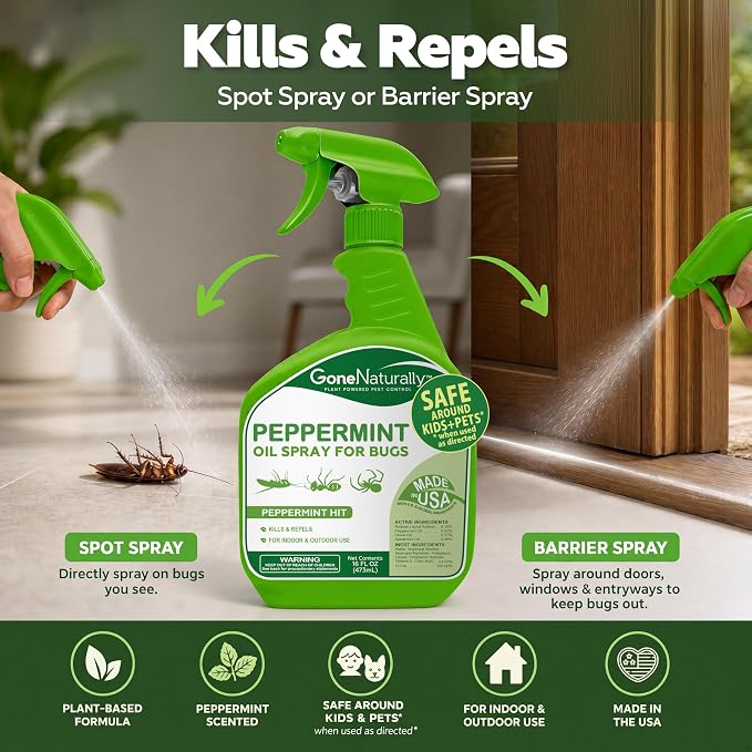 Peppermint Oil Spray for Bugs– Extra Strong Insect Repellent & Bug Spray for Home– Kills & Repels Ants, Roaches, Spiders & More– Safe Around Kids & Pets– Indoor & Outdoor Use (16oz)