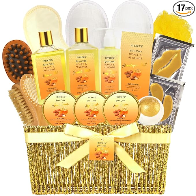 20Pcs Valentines Day Gifts for Women, Honey & Almond Milk Bath & Body Gift Basket, Face Skin Care Kit, Home Spa Gift Set, Self-Care Kit, gold bomb, Birthday, Christmas, Mother Day, Anniversary