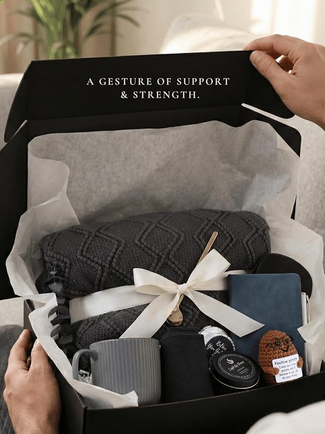 Get Well Soon Gift Baskets for Men&Women- Self Care Package/Brithday - After Surgery Recovery, Sympathy Gifts for Loss, Thinking of You/Grief/Bereavement/Miscarriage Gifts (Grey & Navy Blue)