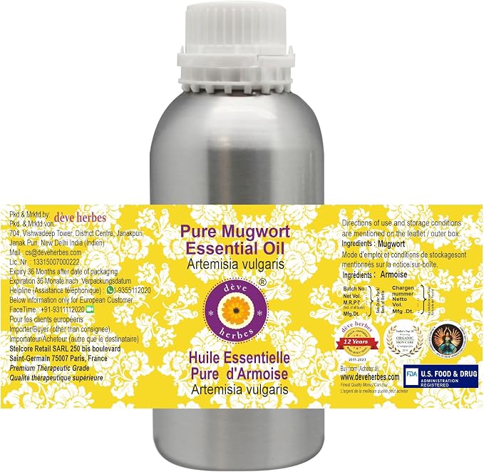 Deve Herbes Pure Mugwort Essential Oil (Artemisia vulgaris) Steam Distilled 630ml (21 oz)