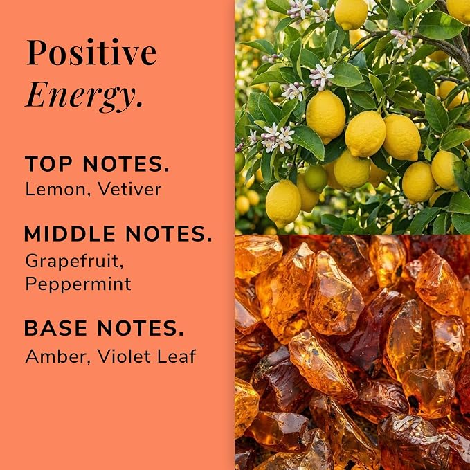 Positive Energy Aromatherapy Candle – Grapefruit, Peppermint & Lemon Scented Candle, Plant-Based Wax, 7 oz, 45 Hour Burn Time, Uplifting & Refreshing Candle
