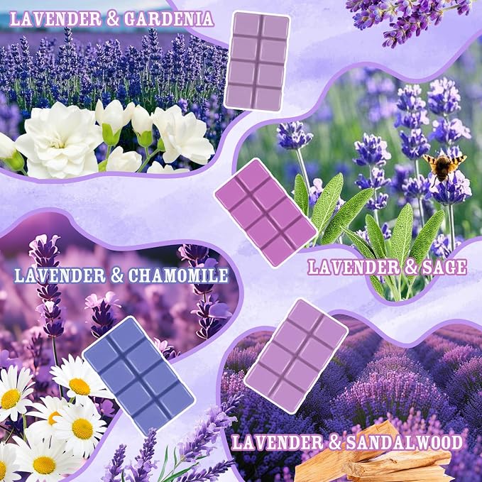 STRN Wax Melts, Lavender Scented Wax Melt for Wax Warmers, 4 Scents of Lavender & Gardenia, Sage, Chamomile, Sandalwood, Long-Lasting Summer Wax Cubes 4 x 2.5oz for Home, Spa