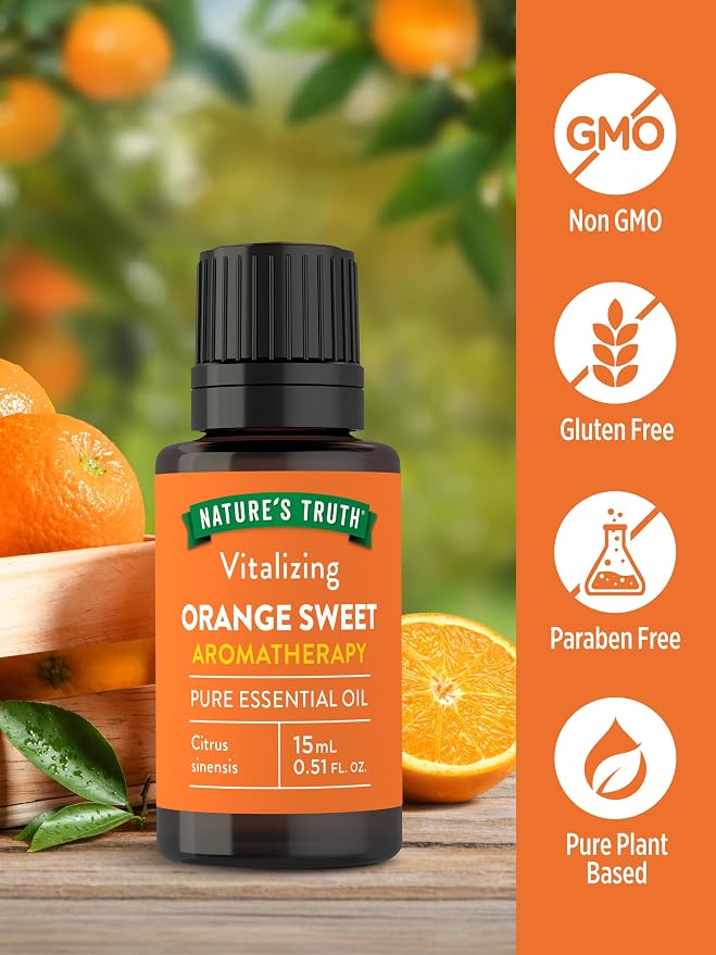 Nature's Truth Orange Sweet Essential Oil | 15 mL | for Diffuser and Aromatherapy | Pure Plant Based, Non-GMO & Gluten Free