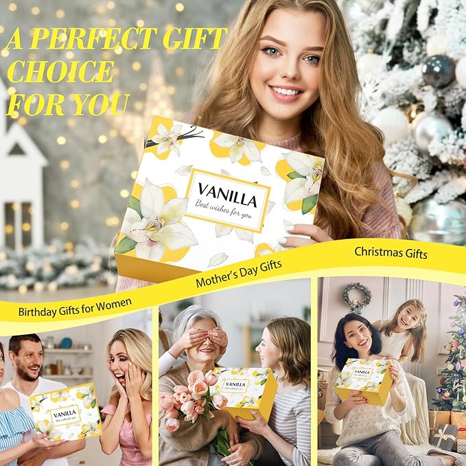 Birthday Gifts for Women, Relaxing Spa Gift Baskets for Women, Warm Vanilla Self Care Bath and Body Gift Set Care Package for Her Wife Mom Female Friends Bestie Sister Mothers Day Gifts