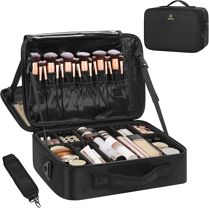 Relavel Travel Makeup Train Case Cosmetic Case Organizer Portable Artist Storage Bag with Adjustable Dividers for Cosmetics Makeup Brushes Toiletry Jewelry Digital Accessories