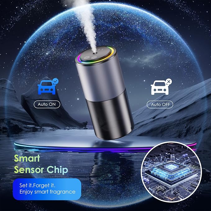 Car Air Freshener Diffuser,Smart Car Air Freshener 150ml Capacity for 6 Months,RGB Music Syncing Light,Auto On/Off,Suitable for Cars,Offices (Cologne)