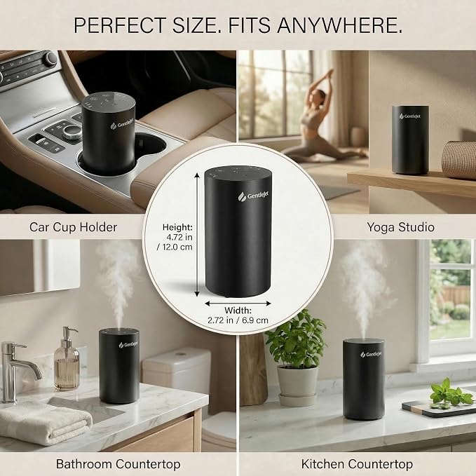 GentleJet LiteMist Waterless Rechargeable Aroma Diffuser for Bedroom, Office & Car, Cold-Air Essential Oil Mist, Aluminum Body, 20ml