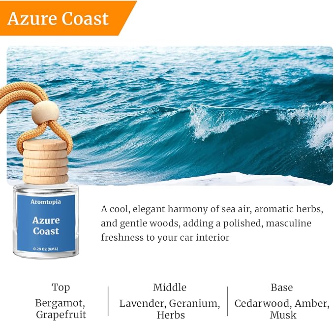 Car Air Fresheners, Azure Coast Scent, 2 Packs | Hanging Car Diffusers, Long-Lasting Refreshing, Auto Odor Eliminator, Cute Accessories