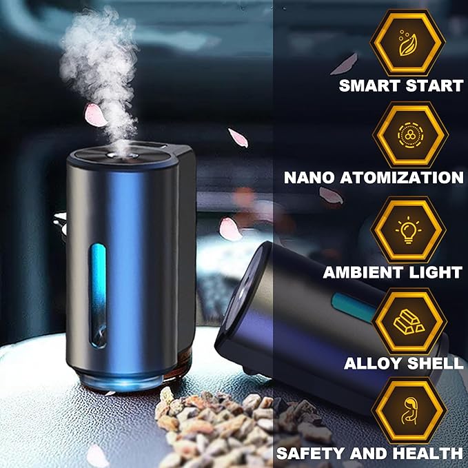 Smart Car Air Freshener, Car Air Freshener Diffuser, Rechargeable Car Aroma Diffuser, 3 Levels of Adjustable Intelligent Car Diffuser Men's Fragrance with 3 Bottles of Cologne