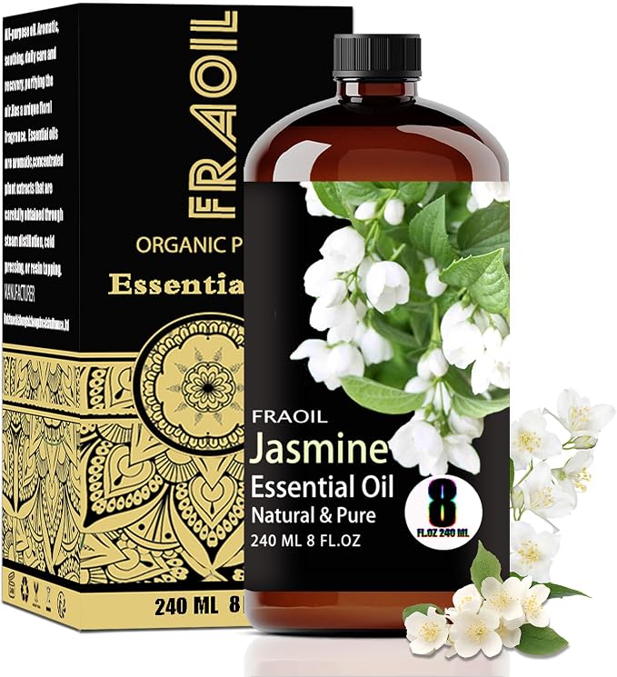 Jasmine Essential Oil, Jasmine Oil 8 Fl Oz 240ML for Diffuser Humidifier Yoga Cleaning DIY Candle Soap Making Perfume Gift for Women Essential Oils FRAOIL (Jasmine 8 Fl Oz (Pack of 1))