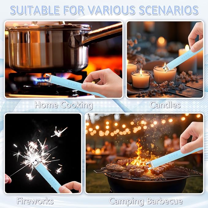 Candle Lighter, Flameless Windproof Electric Lighter with Safety Lock & LED Power Display, Arc Type C Rechargeable Lighters for Fireworks, BBQ, Camping, Gifts for Christmas, Thanksgiving, Halloween