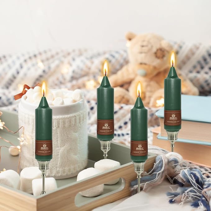 5 inch Short Candlesticks Dark Green Taper Candles 4 PCS for Dinner Household Wedding Party Home Décor Candles
