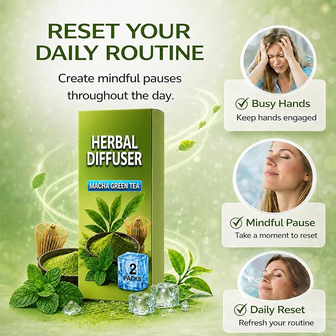 Herbal Diffuser Pen 2 Pack, Macha Green Tea & Mint Personal Aroma Stick, Portable Scent Stick with PCTG Tip & 304 Stainless Steel Tube, Pocket Fresh Aroma Pen for Office, Travel, Gym & Daily Use