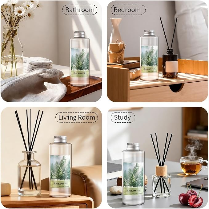 STRN Reed Diffuser Oil Refill, Balsam Fir Scented Diffuser Oil Refills with 6 Reed Sticks 200ML(6.8fl.oz), Room Fresheners for Home, Long-Lasting Summer Fragrance for Living Room, Bedroom, Office