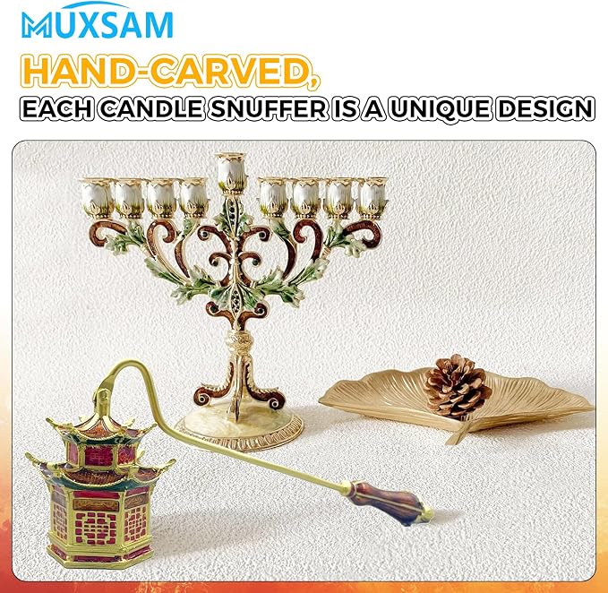 MUXSAM Vintage Candle Snuffer, Handheld Candle Extinguisher with Long Handle Wick Flame Snuffer Metal Candle Accessory for Home Decoration, Retro Pagoda