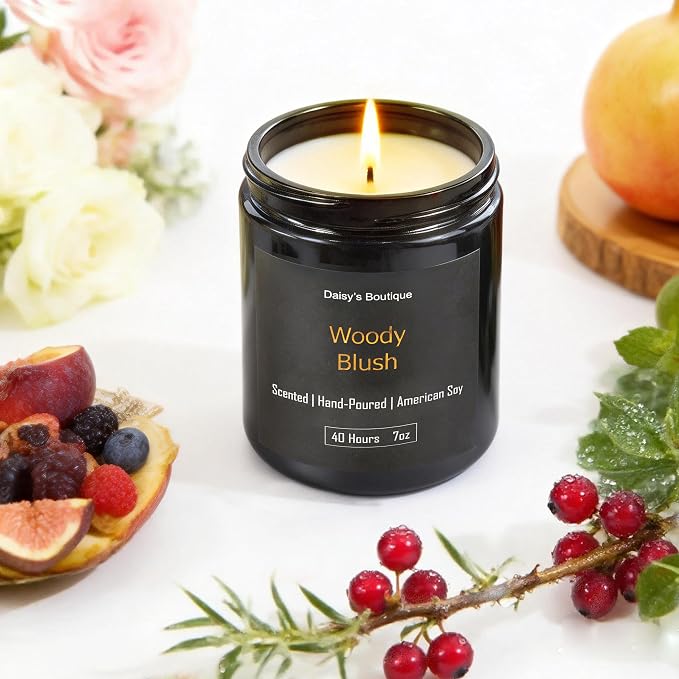 Scented Candles for Home Aromatherapy Candle Gift Present Set Soy Wax Long Lasting Gift Birthday Mother's Day Thanksgiving 3 Pack ((Sandalwood + Woody Blush + BlackCedarJuniper) Black Glass Jar)