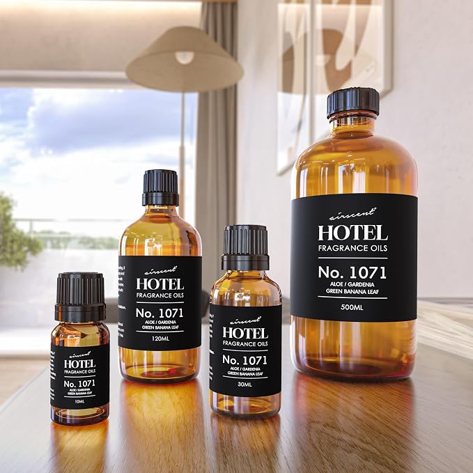 AirScent Hotel Diffuser Oil No. 1071 - Aloe, Gardenia, Green Banana Leaf - Premium Fragrance Oil for Ultrasonic and Waterless Diffusers and Crafting - 30 mL, 1 fl oz Glass Dropper Bottle