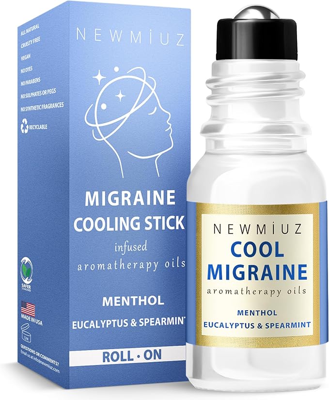 Cool Menthol Migraine Roll on Stick Natural Fast Cooling Peppermint Eucalyptus Aromatherapy Essential Oil for Headache Perfect Selfcare Gift Men Women