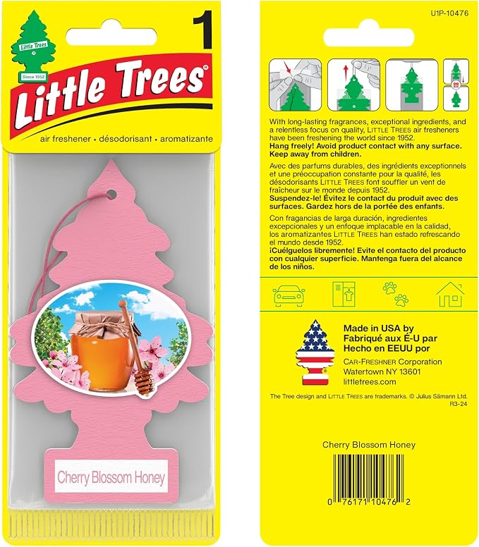 LITTLE TREES Car Air Freshener | Hanging Paper Tree for Home or Car | Cherry Blossom Honey | 6 Pack