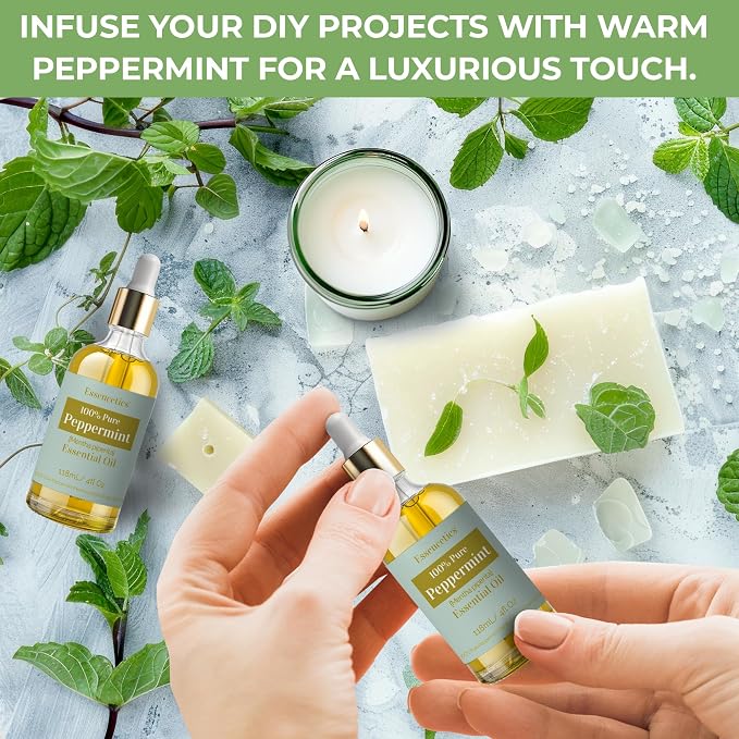 Peppermint Essential Oil 4 oz - 100% Natural- Infused with Olive & Sunflower Oils - Organic Peppermint Oil for Diffuser, Skin, Face & Hair Care