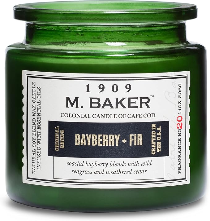 Colonial Candle Bayberry Fir Scented Jar Candle | 2-Wick Natural Soy Blend Wax Candle for Home | Relaxing Aromatherapy Candle Infused with Essential Oils | M. Baker Apothecary Glass Jar Candle