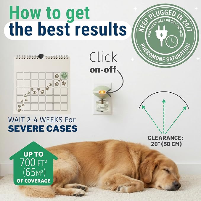 120 Days Advanced Dog Calming Diffuser Kit with Pheromones + Lavender & Chamomile for Anxiety Relief, Dog Pheromones Calming Diffuser Plug-in - 2 Diffusers & 4 Refills