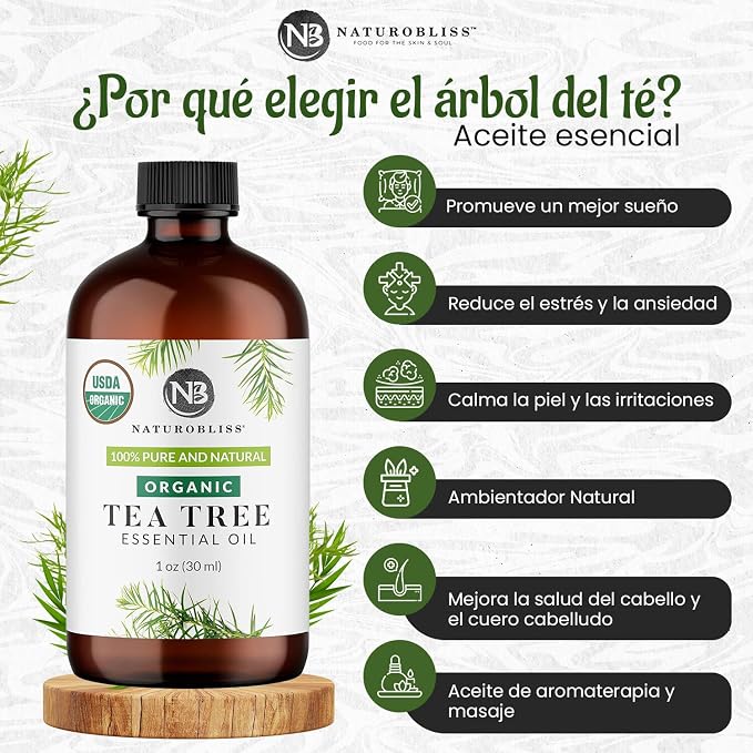 NaturoBliss Organic Tea Tree Essential Oil, 100% Pure Therapeutic Grade, Premium Quality Tea Tree Oil, 1 fl. Oz / 30 ml - Perfect for Aromatherapy and Relaxation (Tea Tree, 30ml)