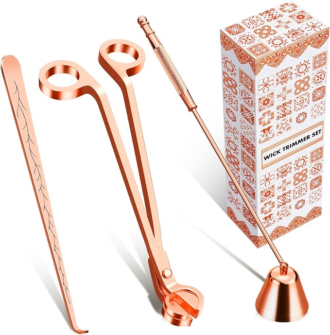 Calary 3 in 1 Candle Care Kit - Wick Trimmer, Snuffer & Dipper Set (Rose Gold)
