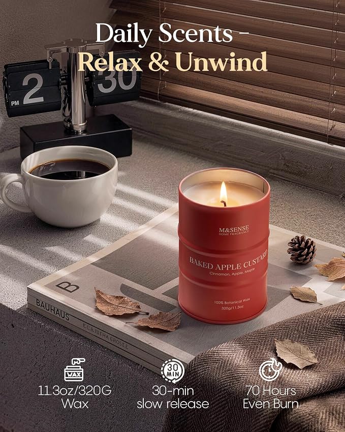 M&SENSE Baked Apple Scented Candles Christmas Decor,Natural Non Toxic,Christmas Candle for Stress Relief Meditation Relaxing, Housewarming Gifts for Women Men, 11.3oz 70 Hour Long Burning
