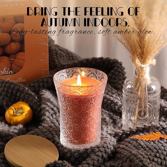 HAVITI Pumpkin Spice Scented Candle, Galentines Valentines Mother's Day Soy Jar Candles Gift for Men Women,8 OZ Aromatherapy Orange Candles for Home Decor