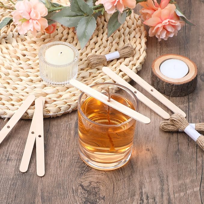 50 Pcs Wooden Wick Holders, Adjustable Candle Wick Centering Tool & Stabilizer for Candle Making Supplies, DIY Candlemaking Tools and Accessories