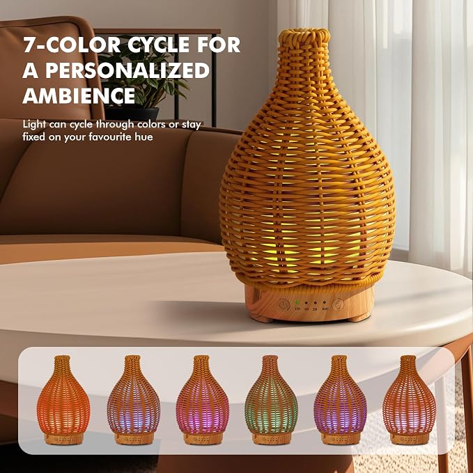 Essential Oil Diffuser Diffuser -Aromatherapy Diffuser for Essential Oils with Timer and 7 Colors LED Light Ultrasonic Diffuser with Auto Shut-Off, Home Office Decor&Gift（Handwoven）