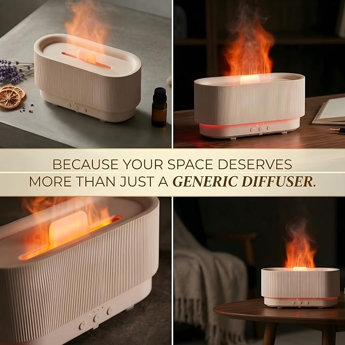 8 Colour Aromatherapy Diffuser, Essential Oil Diffusers for Home, Desk Humidifier, Flame Diffuser, Ultrasonic Diffuser, Aroma Diffuser for Home, Fire Diffuser 300ml
