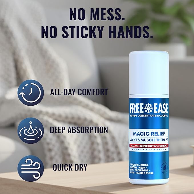 FREE EASE Magic Relief Roller – Nerve Joint and Muscle Pain Relief Roll On – Fast Cooling Therapy for Back, Neck, Shoulder, Knee Pain - Supports Joint Flexibility and Overall Mobility - Made in USA