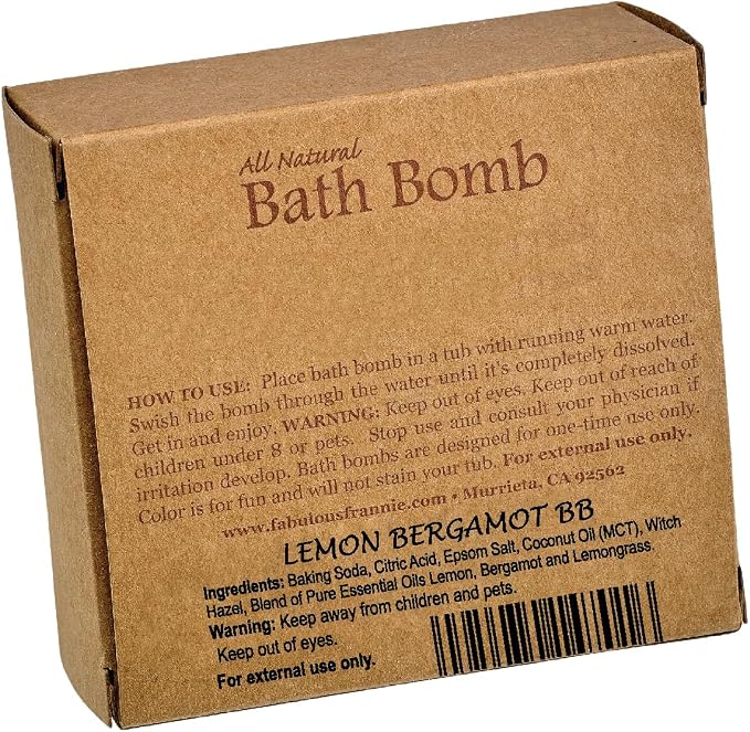 Fabulous Frannie Lemon Bergamot Natural, Handmade Bath Bomb Set, Rich in Essential Oil, Mineral Salt, Coconut Oil, Witch Hazel, Fizzies to Moisturize Skin 2.5oz (Pack of 1)