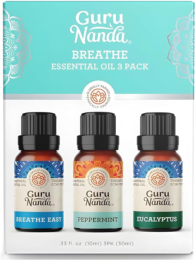 Breathe Essential Oil Set – 3-Pack Aromatherapy Oils for Diffusers, Massages & DIY Recipes – Peppermint, Eucalyptus & Breath Easy – 100% Pure, Natural & Undiluted (3 x 0.34 Fl Oz)