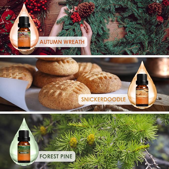 ARVIDSSON Autumn Fragrance Oil Set, Fall Essential Oils for Diffuser, Candle Making - Pumpkin Spice, Cinnamon, Spiced Cider, Snickerdoodle, Autumn Wreath, Pine, Cozy Scented Oils