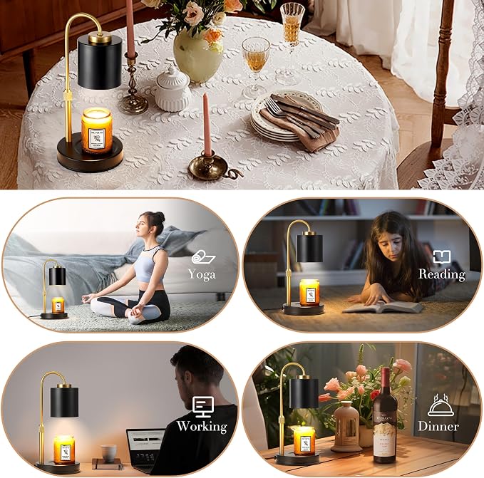CASTLELIFE Candle Warmer Lamp with Timer & Dimmer, Height Adjustable Electric Wax Melt Warmer for Jar Candles, Gifts for Mom Home Decor, Black Gold