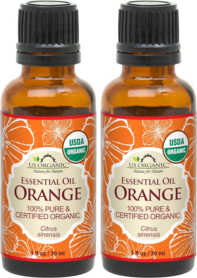 US Organic 100% Pure Sweet Orange Essential Oil - USDA Certified Organic - 30 ml Pack of 2 - w/Improved caps and droppers (More Size Variations Available)