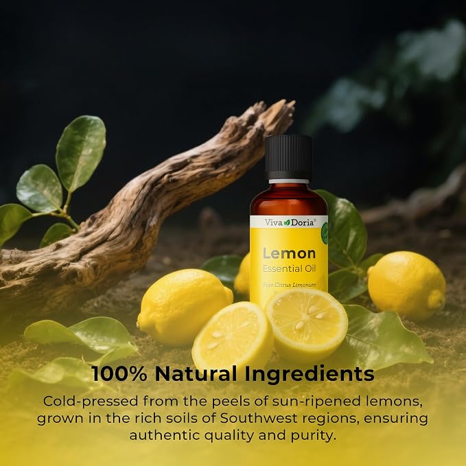 Viva Doria 100% Pure Lemon Essential Oil, Undiluted, Food Grade, USA Lemon Oil, 30 mL (1 Fl Oz)
