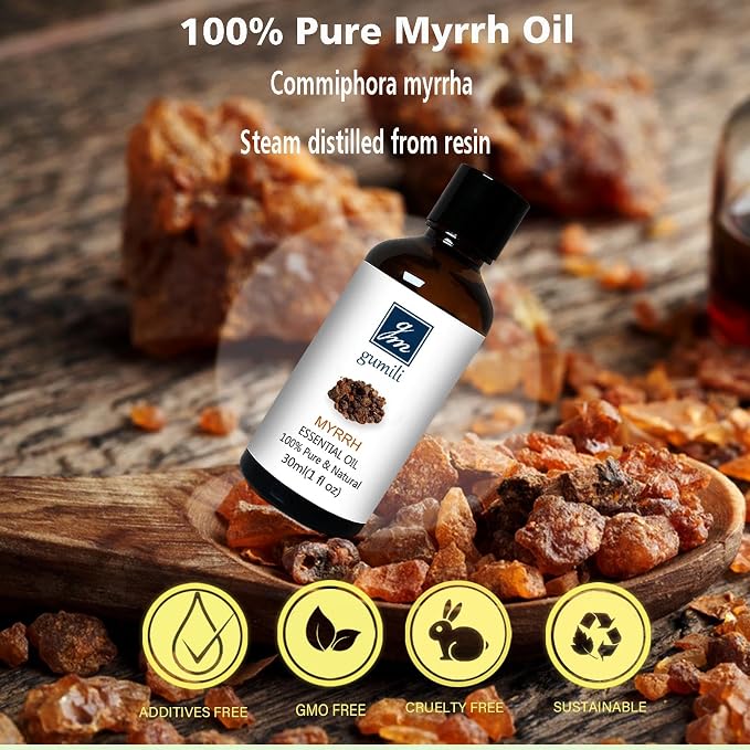 GM Gumili Frankincense and Myrrh Essential Oil Set, 2 Pack x 30ml, 100% Pure Undiluted Essential Oils for Diffuser, Aromatherapy, Meditation & Skin Care